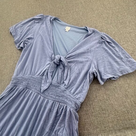 LOFT Beach Romper Small Scoop Tie Neck Short Sleeve Pockets Relaxed Fit Rayon & - Picture 9 of 12